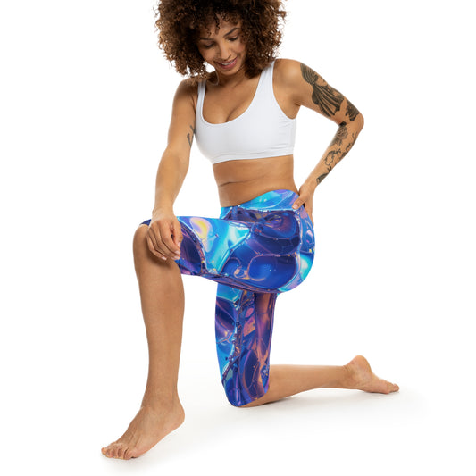 Blue Abstract Capri Leggings