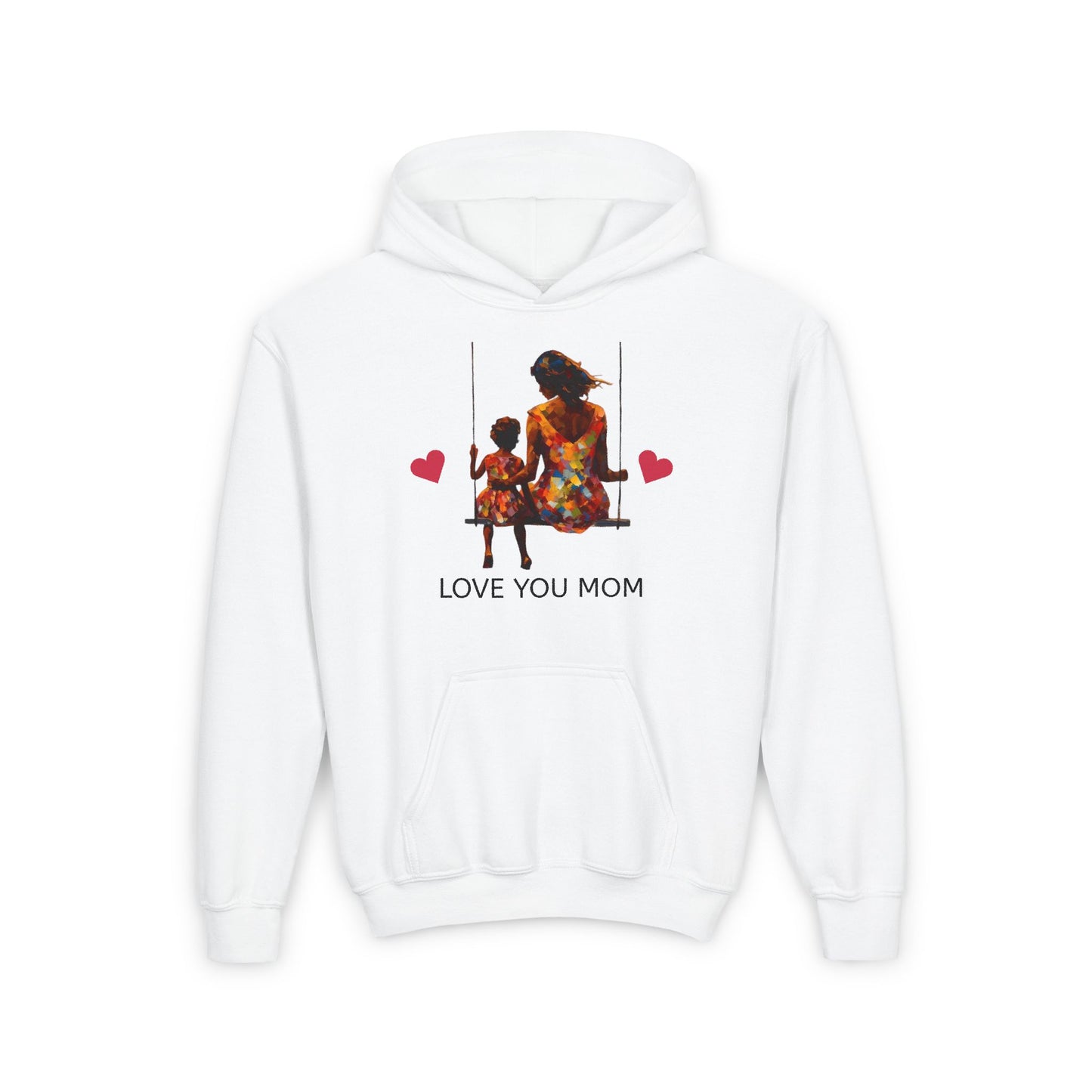 Youth Hoodie - Love You Mom Heartwarming Sweatshirt for Mother's Day & Family Celebrations